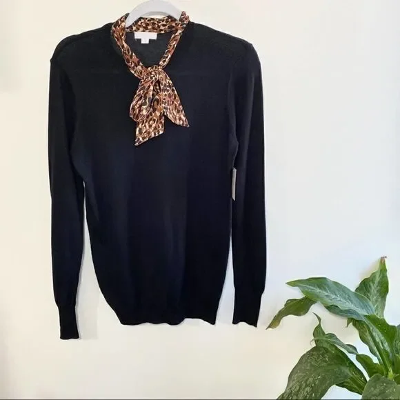 14th & Union Black sweater with cheetah bow tie - Picture 3 of 8